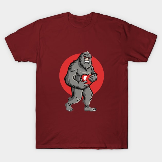 bigfoot  heart valentines day T-Shirt by YuriArt